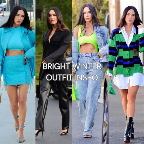 Bright Winter color analysis identifies a vivid palette for those with cool undertones and high contrast features. Best colors include true red, icy blue, and fuchsia. Bright Winters are rare and stand out with striking eyes, dark hair, and porcelain skin. Celebrities like Taylor Swift exemplify this palette. Bright Winter Wardrobe, Bright Winter Celebrities, Clear Winter Outfits, Bright Winter Color Palette Outfits, Clear Winter Color Palette, Bright Winter Palette, Color Season Analysis, Bright Winter Color Palette, Palette Wardrobe