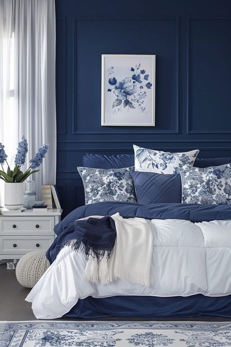 29 Minimal Blue Bedroom Ideas 3 Blue Living Room Paint, Living Room Ideas Blue, Living Room Decor India, Blue Living Rooms, Blue Living Room Inspiration, Room Ideas Blue, Living Room Colour, Dark Blue Bedrooms, Navy Blue Bedrooms