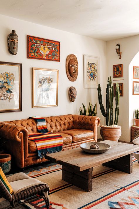 47 Colorful Mexican Inspired Design and Decor Ideas – Rhythm of the Home Mexican Hacienda Aesthetic, Home Decor Ideas Spanish Style, Urban Cowboy Interior Design, Texas Chic Decor, Southwest Maximalist, Brazil Interior Design, Eclectic Cowboy Decor, Arizona Aesthetic Home, Modern Indian Home Decor