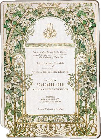 Most Beautiful Wedding Invitations, Rapunzel Wedding Invitations, Art Nouveau Design Illustration, Nice Stationary, Aesthetic Wedding Invitations, Pakistani Wedding Invitations, Egypt Wedding, Tiana Wedding, Art Nouveau Wedding Invitation