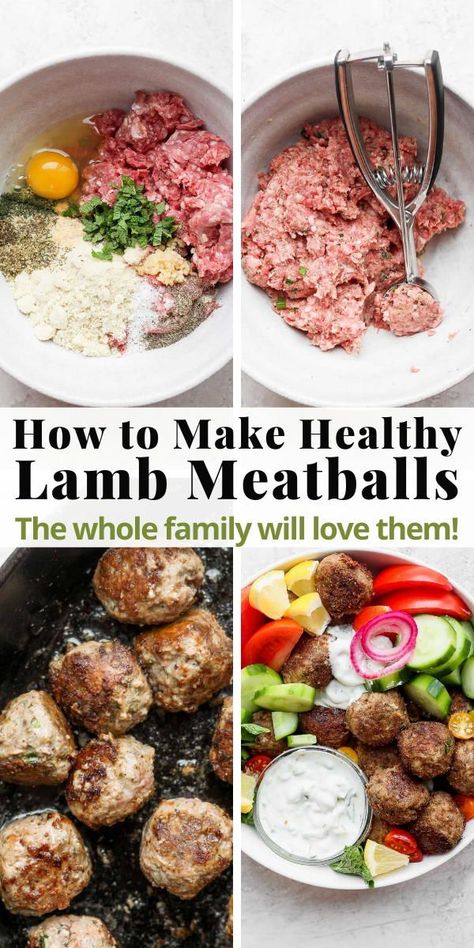 Lamb Meatballs And Rice, Lamb Meatball Bowl, Paleo Ground Lamb Recipes, Ground Lamb Bowl Recipes, Keto Lamb Meatballs, Lamb And Pork Meatballs, Lamb Beef Meatballs, Mediterranean Lamb Meatballs, Meals With Ground Lamb