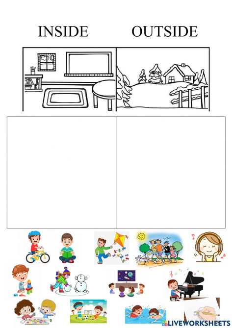 Inside And Outside Worksheet, Inside Outside Worksheet, Weather Activities Preschool, Worksheets For Kindergarten, Outside Activities, Preschool Age, Weather Activities, Activities Preschool, Inside And Outside