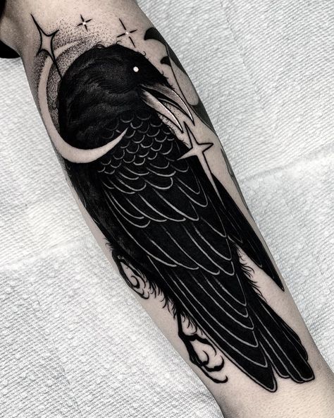 Raven Tattoo | Tattoo Ideas and Inspiration Raven Half Sleeve Tattoo, Nordic Raven Tattoo, Arm Cover Up Tattoos, Forearm Cover Up Tattoos, Cover Up Tattoos For Men, Feminine Skull Tattoos, Cover Up Tattoos For Women, Wrist Tattoo Cover Up, Black Tattoo Cover Up