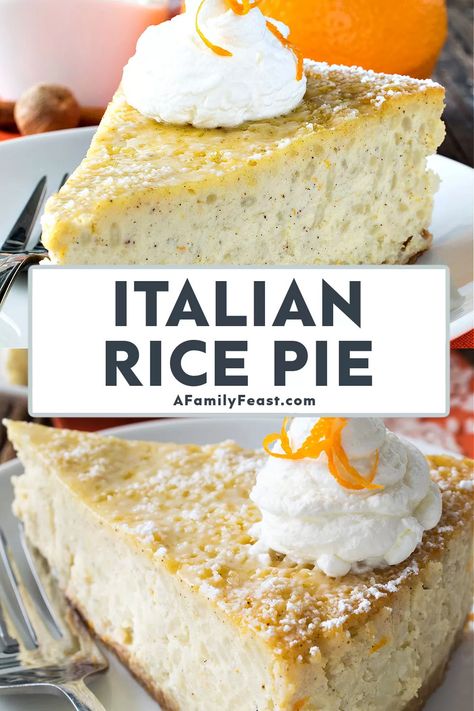 Grain Pie Italian, Easter Ricotta Pie Italian, Rice Pie Recipe Easter, Italian Rice Cake, Italian Baked Rice Recipes, Italian Rice Pie Easter, Italian Rice Pudding, Rice Pie Recipe Italian, Italian Pie Recipes