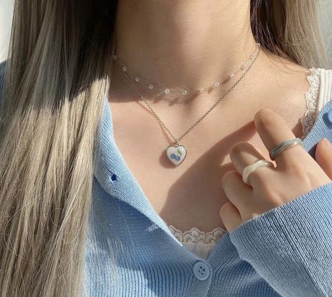 Everything Is Blue, Baby Blue Aesthetic, Light Blue Aesthetic, Blue Jewelry, Girly Jewelry, Stylish Jewelry, Pretty Jewellery, Blue Aesthetic, Blue Shirt