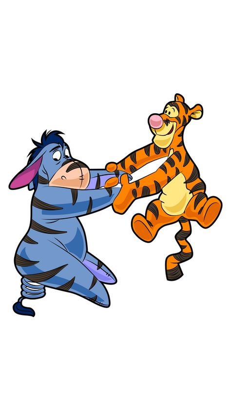 This moment is from The Mini Adventures of Winnie the Pooh series Tigger and Eeyore episode. There Tigger tries to teach Eeyore how to bounce so that donkey can become more like him. But as we can... Tigger And Eyore Tattoo, Tigger And Eeyore Wallpaper, Tigger And Eeyore Tattoo, Tiger From Winnie The Pooh, Eeyore Wallpaper, Tigger Tattoo, Eeyore Images, Owl Winnie The Pooh, Tigger And Eeyore