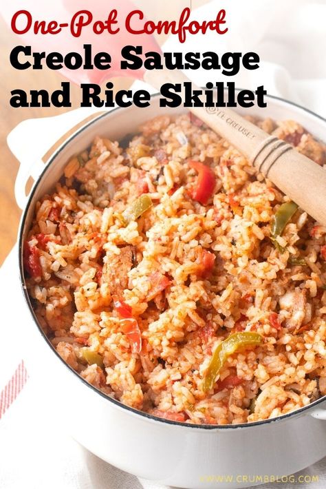 Sausage Rice Tomato Recipes, Creole Sausage And Rice, Sausage Tomatoes And Rice, Rice And Sausage Recipes, Creole Rice Recipes, Onion Rice Recipe, Creole Rice, Cajun Shrimp And Rice, Sausage Skillet