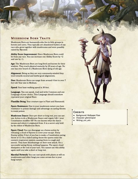 Dnd Homebrew Race Mushroom, Mushroom Race Dnd, Cool Dnd Races, Dungeons And Dragons Homebrew Races, Dnd Race Homebrew, Dnd Character Races, D&d Homebrew Races, Dnd Homebrew Races, Dnd Races Homebrew