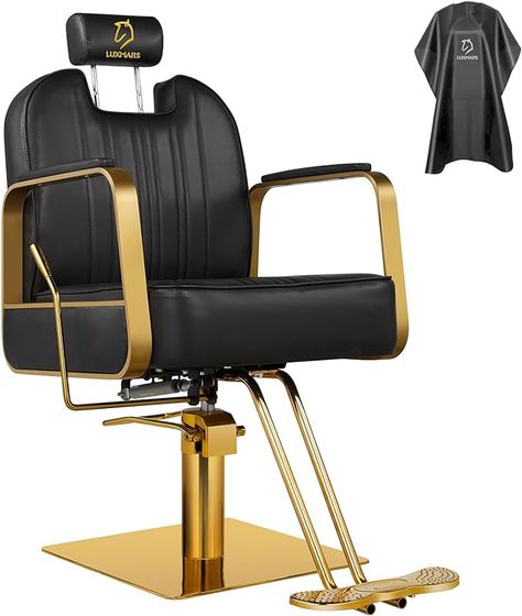 Hydraulic Reclining Barber Chairs Adjustable Height and 360 Degree Swivel Tattoo Chair Salon Beauty Spa Chair Styling Equipment - Black Barber Essentials, Home Barbershop, Black And Gold Salon, Reclining Salon Chair, Salon Suite Decor, Chair Styling, Stylist Chair, Tattoo Chair, Hair Salon Chairs