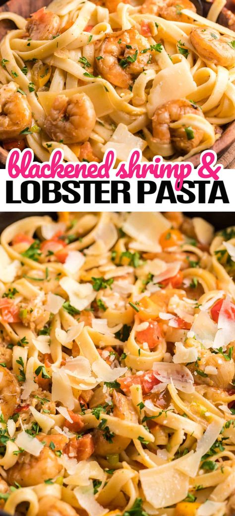 Dive into big Key West flavors with Blackened Shrimp & Lobster Pasta and you'll feel like you're on vacation in your dining room! Lobster Seafood Pasta, Shrimp And Lobster Recipes Dinners, Lobster Shrimp Pasta, Lobster And Shrimp Pasta, Shrimp And Lobster Pasta, Lobster Casserole Recipes, Lobster Meal, Crab And Shrimp Pasta, Lobster And Shrimp Recipes