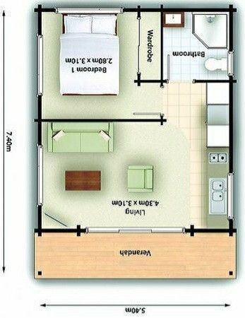 Floor Plans Tiny House, Studio Apartment Floor Plans, Plan Rendering, One Bedroom House Plans, Studio Floor Plans, Small Cabin Plans, One Bedroom House, Tiny House Layout, House Floor Design