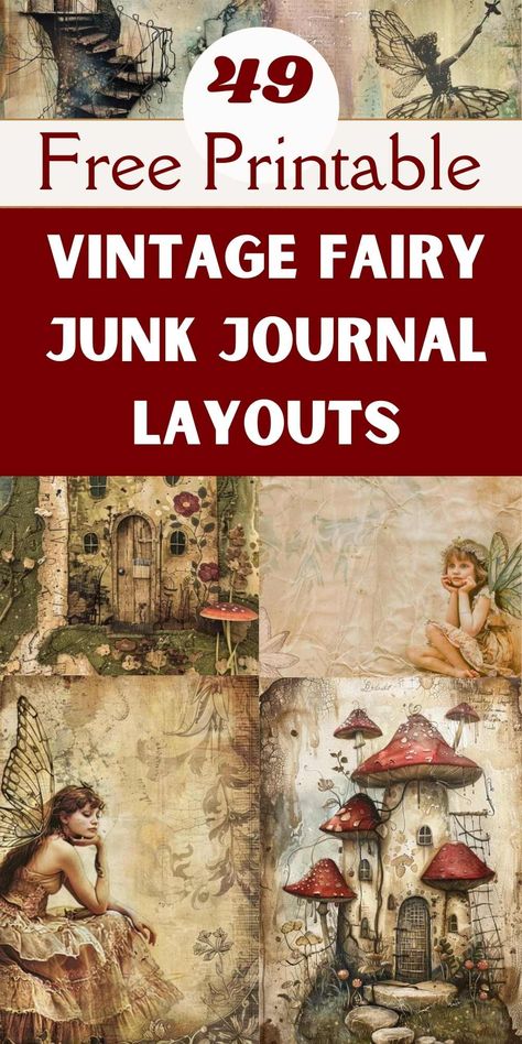 Discover over 40 Vintage Fairy Junk Journal Pages with our Free Printable PDF collection! Perfect for crafting, scrapbooking, and journaling enthusiasts. Dive into a world of whimsy with these enchanting designs. Download now and add a touch of magic to your creative projects! #FairyJournal #VintagePrintables #JunkJournal #FreePDF #Scrapbooking #Crafting #JournalingInspiration #PrintableArt #FairyMagic #DIYProject A Touch Of Magic Designs, Free Vintage Printables Ephemera Graphics Fairy, Junk Journal Pages Ideas Free Printable, Free Printable Journal Pages Templates Writing Papers, Fairy Pictures Printables Free Images, Printable Junk Journal Pages Free, Mushroom Junk Journal, Free Printables For Junk Journals, Graphics Fairy Printables Free