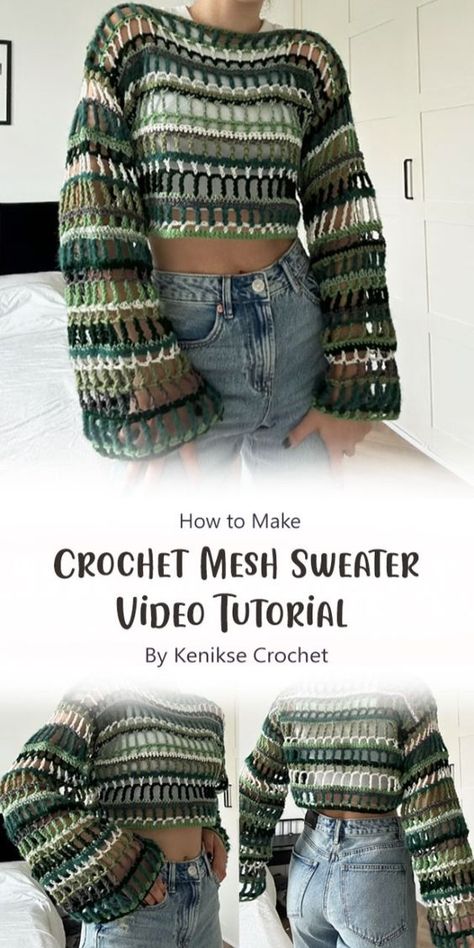 Dive into the world of crochet with the delightful of mesh sweaters. Whether you’re a seasoned crochet enthusiast or just starting your journey with yarn and hooks, this tutorial by Kenikse Crochet will guide you through creating your very own mesh sweater masterpiece. Crop Top Design, Crochet Sweater Design, Sweater Tutorial, Crochet Cardigan Free, Crochet Boho Top, Top Blouses, Mesh Sweater, Crochet Crop Top Pattern, Crochet Baby Cardigan