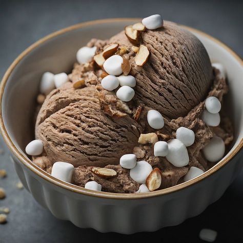 Rocky Road Ice Cream Recipe - Instacart Rocky Road Ice Cream, Cream Photography, Ice Cream Photography, Food Reference, Ice Cream Recipe, Rocky Road, Ice Cream Recipes, Marshmallows, No Bake Desserts