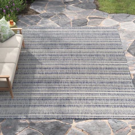 Valentin Striped Blue and Charcoal Indoor/Outdoor Area Rug Grey Patio, Farmhouse Patio, Area Rug Pad, Kelly Clarkson Home, Porch Rug, Outdoor Rugs Patio, Patio Rugs, Kelly Clarkson, Outdoor Carpet