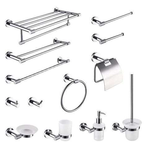 Elevate your bathroom décor with the Afralia™ Bathroom Essentials Set. Crafted from premium steel with a sleek chrome finish, this set includes a towel bar, toilet paper holder, bathrobe hook, soap dish, and toilet brush for a cohesive and stylish look. The Afralia™ Bathroom Essentials Set is designed for durability and longevity, made from high-quality SUS304 stainless steel. Each piece is meticulously crafted for a modern and sophisticated aesthetic, bringing a touch of luxury to your bathroom Toilet Essentials, Bar Toilet, Toilet Brush Holder, Chrome Color, Sophisticated Aesthetic, Toilet Accessories, Robe Hook, Towel Rings, Chrome Colour