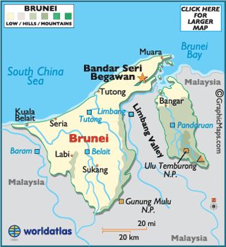 The small country of Brunei is situated on the northwestern edge of the island of Borneo... Brunei Map, Bandar Seri Begawan, Baby Buddha, China Map, Country Facts, Physical Map, Asia Map, Geography Map, World Geography