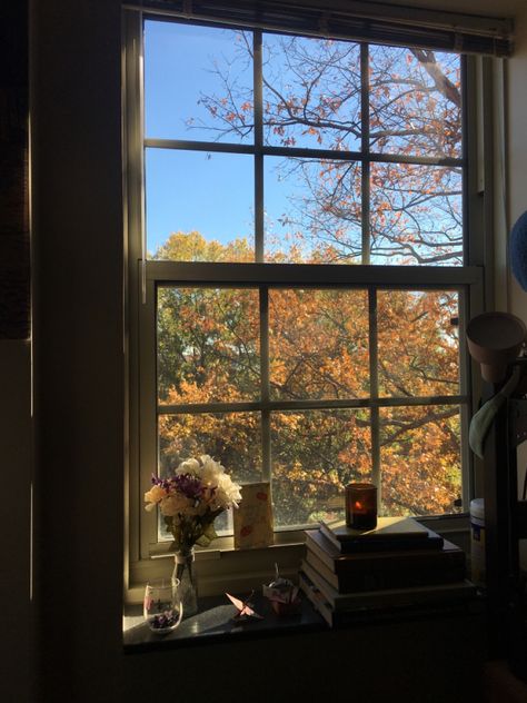 Fall window cozy vibes candle Window Desk, Autumn Core, Fall Windows, Window Photography, Aesthetic Light, Fall Bedroom, Huge Windows, Window Bed, Cozy Aesthetic