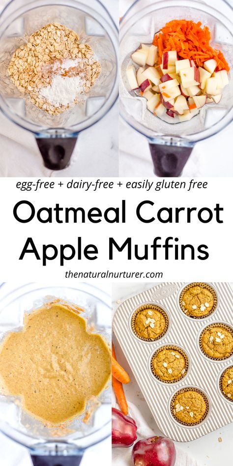 Blw Egg Free Recipes, Lactose Free Recipes For Kids, Blw Recipes Dairy Free, Vegan Carrot Muffins Healthy, Egg Muffins Blw, Apple Blender Muffins, Blw Dairy Free, Blw Apple Muffins, Easy Egg Free Breakfast