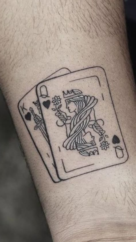 Queen Of Clubs Tattoo, Tattoo Deck Of Cards, Queen Of Hearts Playing Card Tattoo, Matching Playing Card Tattoo, Face Card Tattoo, King Of Clubs Tattoo, Deck Of Card Tattoo, Deck Cards Tattoo, Playing Card Tattoo Ideas Women