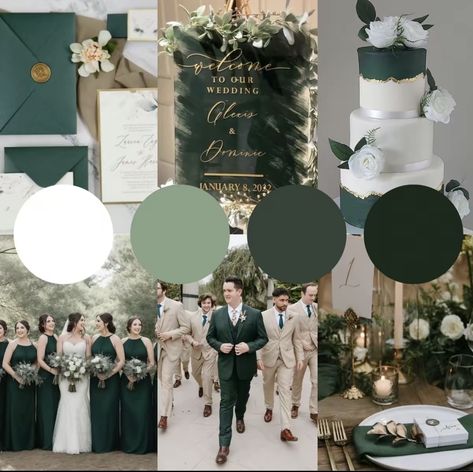 Green Wedding Ideas On A Budget, Emerald Green And Brown Wedding Theme, Green And White Wedding Color Palette, Wedding Emerald Green Color Schemes, December Wedding Green, Winter Wedding Color Palette Green, Matcha Green Wedding Theme, Green Tone Wedding, Winter Wedding Aesthetic Green