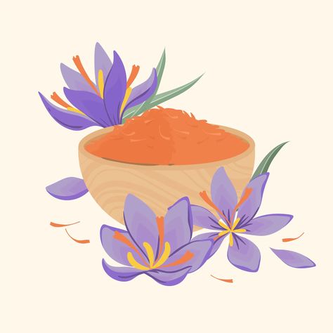 Saffron Flower Illustration, Saffron Drawing, Saffron Illustration, Saffron Flower, Photoshop Ideas, Vector Hand, Plant Art, Flower Illustration, Flat Design