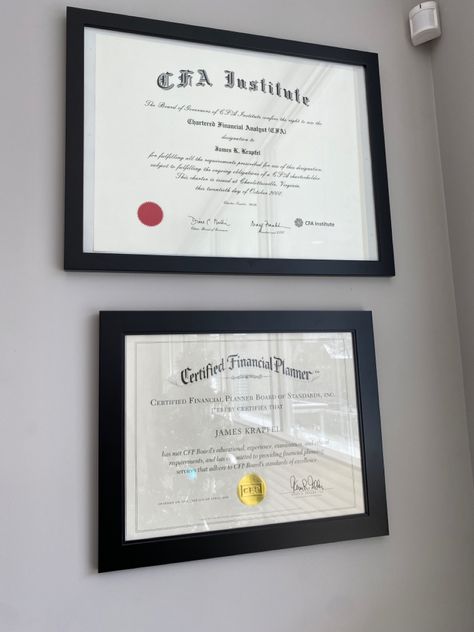 CFA Certificate (Height: Width: 26”) CFP Cerificate (Height: 17” Width: 21”) Cpa Certificate Aesthetic, Certifications Aesthetic, Certificate Vision Board, Cfp Financial Planner, Finance Degree Aesthetic, Certification Aesthetic, Cfa Level 1 Aesthetic, College Diploma Aesthetic, Certificates Aesthetic