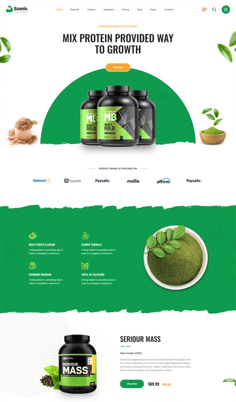 Health Supplement Landing Page HTML Template Website Branding Design, Website Ui Ux Design, Nature Minimalist, Cosmetic Creative, Logo Design Inspiration Creative, Webdesign Inspiration, Sports Store, Contents Design, Website Banner