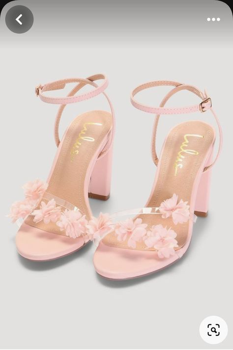 Cherry Blossom Heels, Pink Wedding Heels, Quince Heels, Light Pink High Heels, Quinceañera Planning, Light Pink Heels, Floral High Heels, Pink Block Heels, Trendy Block Heels