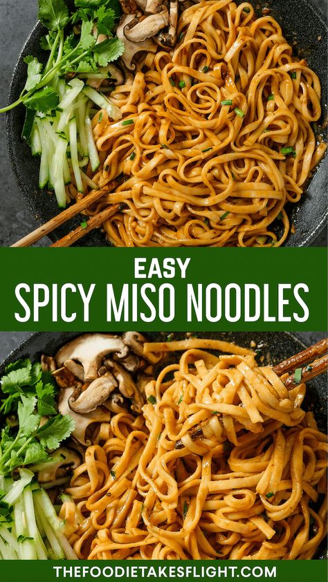 Easy Spicy Miso Noodles Miso Noodles, Easy Noodles, Vegan Noodles Recipes, Miso Recipes, Miso Recipe, Vegan Noodles, Asian Noodle Recipes, Veggie Noodles, Vegan Ideas