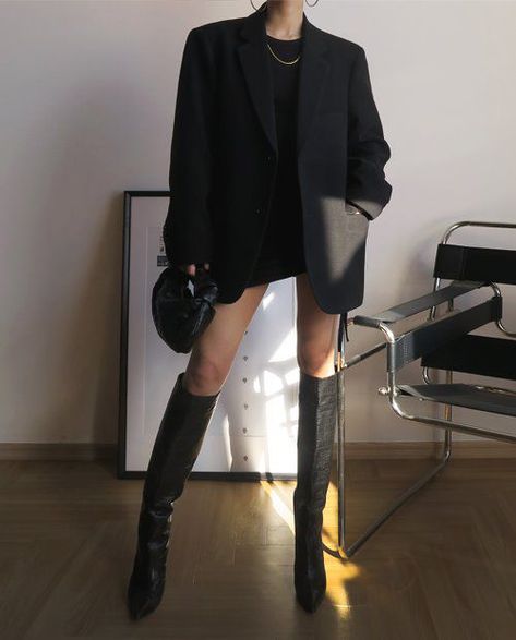 Outfit Sera, Black Korean, Girls Dress Outfits, Clothes Aesthetic, Outfit Women, Blazer Dress, Outfits Casuales, Date Night Outfit, Blackberry