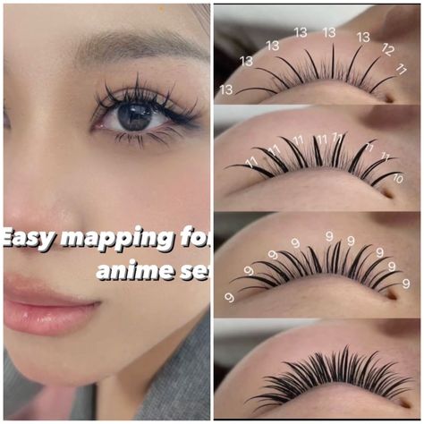 Anime eyelash extensions Anime Eyelash Mapping, Manga Eyelashes Extensions Map, Lash Extensions Mapping Styles Anime, Manga Lashes Lash Map, Lash Map Anime Lashes, Anime Lash Extensions Map, Falscara Lashes Map, Spike Eyelash Extensions Mapping, Anime Style Eyelash Extensions