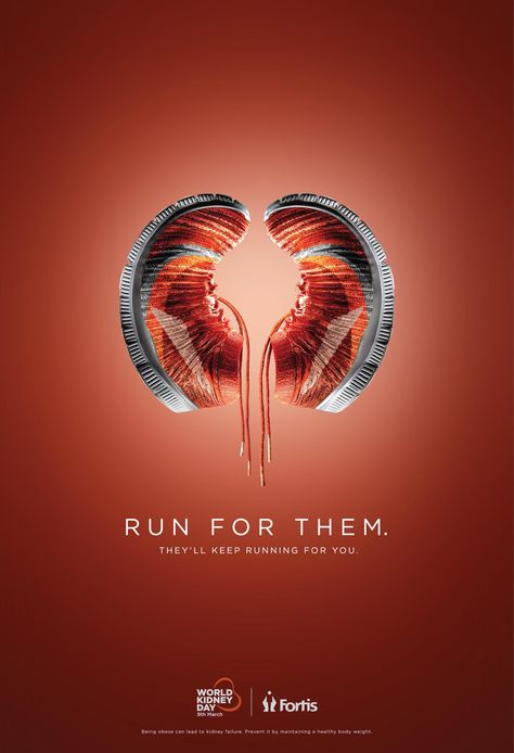 World Kidney Day, Healthcare Advertising, Clever Advertising, Shoes Ads, 광고 디자인, Creative Advertising Design, Publicidad Creativa, Great Ads, Keep Running