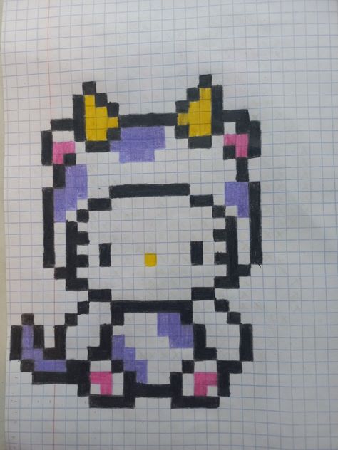 Hello Kitty Y Su Novio, Pixel Hello Kitty, Pixel Art Hello Kitty, Pixel Kawaii, Graph Paper Drawings, Easy Pixel Art, Pixel Art Templates, Pixel Drawing, Pix Art