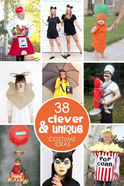 38 of the most CLEVER & UNIQUE Costume Ideas.....that no one else will be wearing this year! | via Make It and Love It Clever Couple Costumes, Funny Kid Halloween Costumes, Food Halloween Costumes, Sew Halloween Costume, Clever Costumes, Clever Halloween, Diy Couples Costumes, Food Costumes, Clever Halloween Costumes