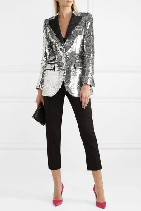 Sequence Blazer Outfits, Silver Blazer Outfit, Sequin Blazer Outfit, Silver Blazer, Ellis Ross, Crepe Blazer, Sequin Blazer, Goat Hair, Sequin Jacket