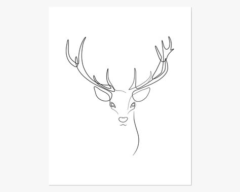 Stag Head Printable, Stag Wall Art Print, Deer Line Art, Deer Wall Art, Minimal Animal, Animal Lovers Gift, Wildlife Art, Christmas Gifts Minimalist Animal Tattoo Ideas, Stag Tattoo Minimalist, Simple Elk Tattoo, Stag Outline Tattoo, Fine Line Stag Tattoo, One Line Deer Tattoo, Deer Tattoo Minimalist, Christmas Art Minimalist, Deer Line Tattoo