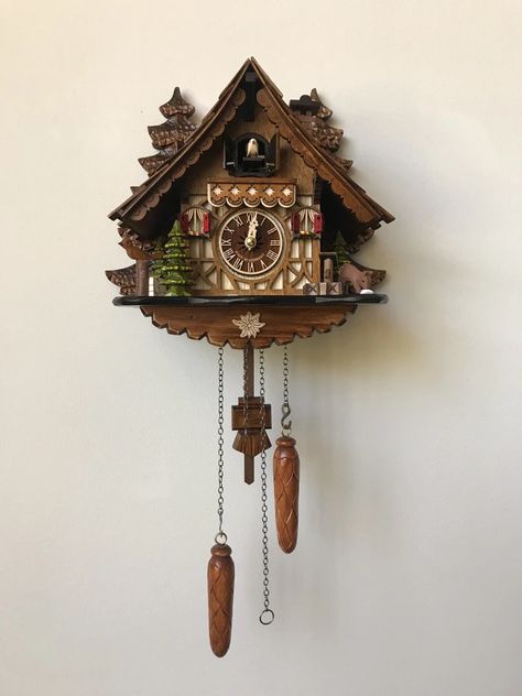 Cute Wall Clock, Hetalia Aesthetic, Bavarian House, German Decor, Wooden Forest, Clock Collection, Cuckoo Clocks, Clock Tattoo Design, Blue Cottage