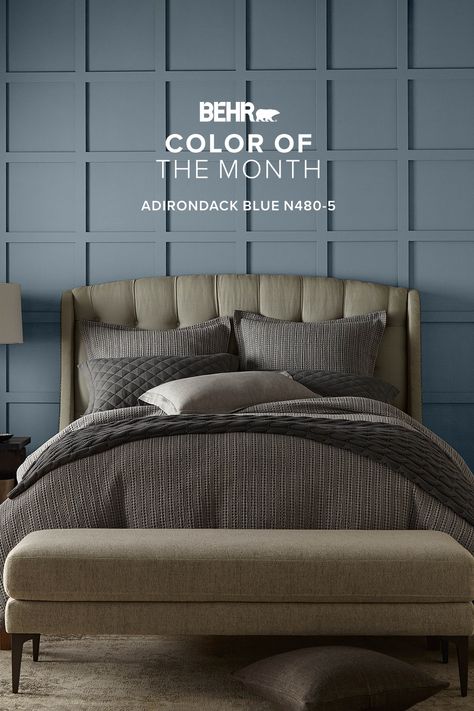 Let your room breathe with our April Color of the Month, Adirondack Blue, a relaxed misty blue. Behr Blue Paint Colors, Adirondack Blue, Behr Blue, Behr Colors, Color Of The Month, Living Colors, Blue Accent Walls, Behr Paint Colors, Popular Paint Colors