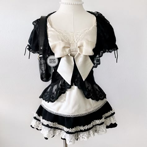 Himekaji Outfits, 3 Bit, Babydoll Cami Top, Cardigan Skirt, Babydoll Cami, Fatal Frame, Top With Bow, Bow Ribbon, Lace Babydoll