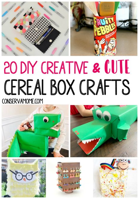 Ready to upcycle your old cereal boxes? Check out 20 DIY Creative & Cute Cereal Box Crafts you can make! Upcycling, Crafts With Cereal Boxes, Diy Cereal Box Ideas, Cereal Box Projects For School, Cereal Box Valentine Boxes, Cereal Crafts, Cereal Box Craft For Kids, Cereal Box Crafts, Cereal Boxes Diy