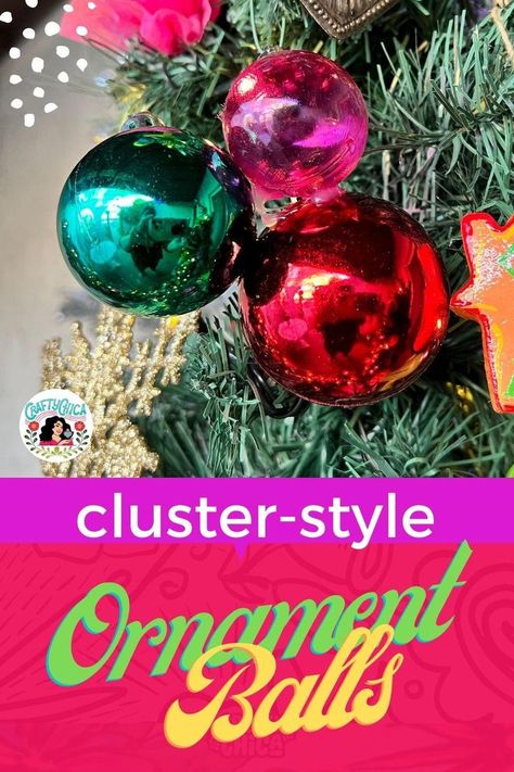 How to Make Christmas Ornament Ball Clusters using the @xyron Mini Multi-Stick Glue Gun! #xyronhollydays #xyronadhesive #craftwithxyron #xyronstickstogether #xyronsponsored Diy Christmas Ornament Cluster, Christmas Ornament Ball Clusters, Diy Ornament Clusters On Tree, Christmas Ornament Clusters For Tree, Clusters Of Christmas Balls, Clustering Christmas Ornaments, Christmas Bulb Clusters On Tree, Christmas Ball Clusters On Tree Diy, Diy Ornament Cluster