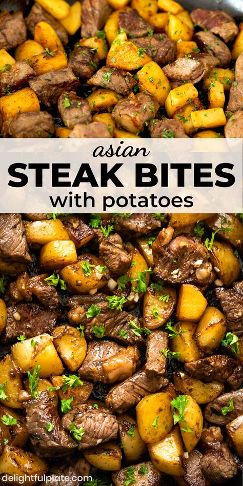 Dinner Recipes Asian, Beef Chunks Recipes, Steak Bites And Potatoes, Cubed Beef Recipes, Beef Cubes, Asian Steak, Asian Steak Bites, Grilled Asparagus Recipes, Crockpot Recipes Beef Stew