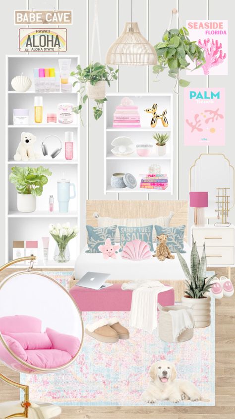 #aesthetic #bedroom #roominspo #preppy #homedecor #beachy #saltygirl #summer #pink Coastal Room Decor, Beachy Room Decor, Shuffles Aesthetic, Room Wishlist, Preppy Bedroom Decor, Beach Room Decor, Preppy Bedroom, Beach Themed Bedroom, Beachy Room