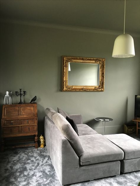 Little Greene Grey Moss Brown Bedroom Walls, Bedroom Wall Colour Combination, Green Bedroom Walls, Gray Bedroom Walls, Grey Bedroom Ideas, Brown Living Room Decor, Wall Color Combination, Bedroom Decor Gray Walls, White Living Room Decor