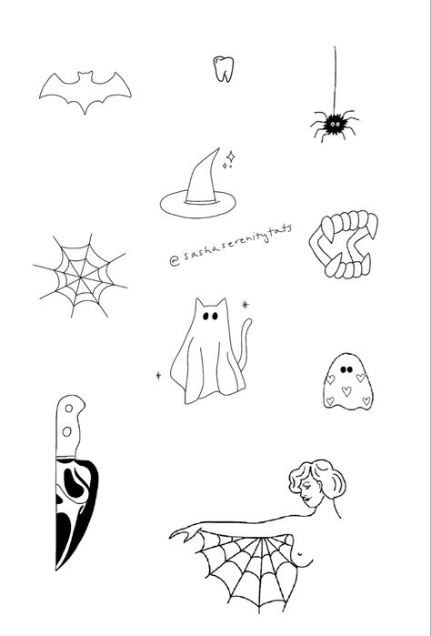 Spooky Line Art Tattoo, Spooky Dainty Tattoos, Minimalistic Halloween Tattoo, Small Simple Horror Tattoos, Easy Spooky Tattoo Ideas, Minimal Spooky Tattoo, Mini Tats Halloween, Cute Small Drawings Halloween, Small Spooky Drawings