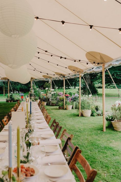 How To Do A Backyard Wedding, Garden Wedding Casual, Tent Wedding Colorful, Wedding Tent Alternatives, Quaint Wedding Ideas, Garden Wedding Uk, Summer Wedding Tent, Outdoor Wedding With Tent, Upscale Backyard Wedding