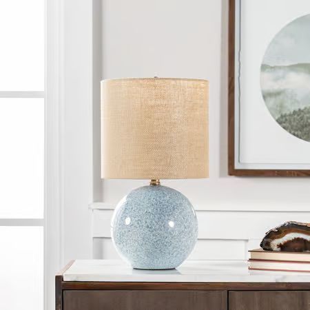 Light Blue 18-inch Ceramic Seaside Dotted Table Lamp | Rugs USA Coastal Interior Design, Coastal Lamp, Coastal Interior, Coastal Interiors Design, Blue Lamp, Solid Color Rug, Light Well, Rug Dining Room, Burlap Fabric