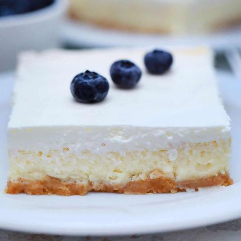 Sour Cream Topped Cheesecake (9x13) Cheesecake Recipes With Sour Cream Top, Sour Cream Topped Cheesecake, Cheesecake Recipes Sour Cream Topping, Sour Cream Cheesecake Recipes, Sour Cream Topping For Cheesecake, Cheesecake Sour Cream Topping, Sour Cream Cheesecake Topping, Cheesecake Bars 9x13, Pantry Desserts