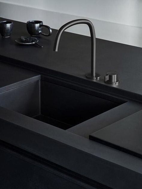 Matt Black Kitchen Update » teetharejade Concrete Kitchens, Kitchens Decor, Matte Black Kitchen, Black Mass, Kitchen Finishes, Kitchen Decorations, Black Kitchen Faucets, Budget Kitchen, Concrete Kitchen